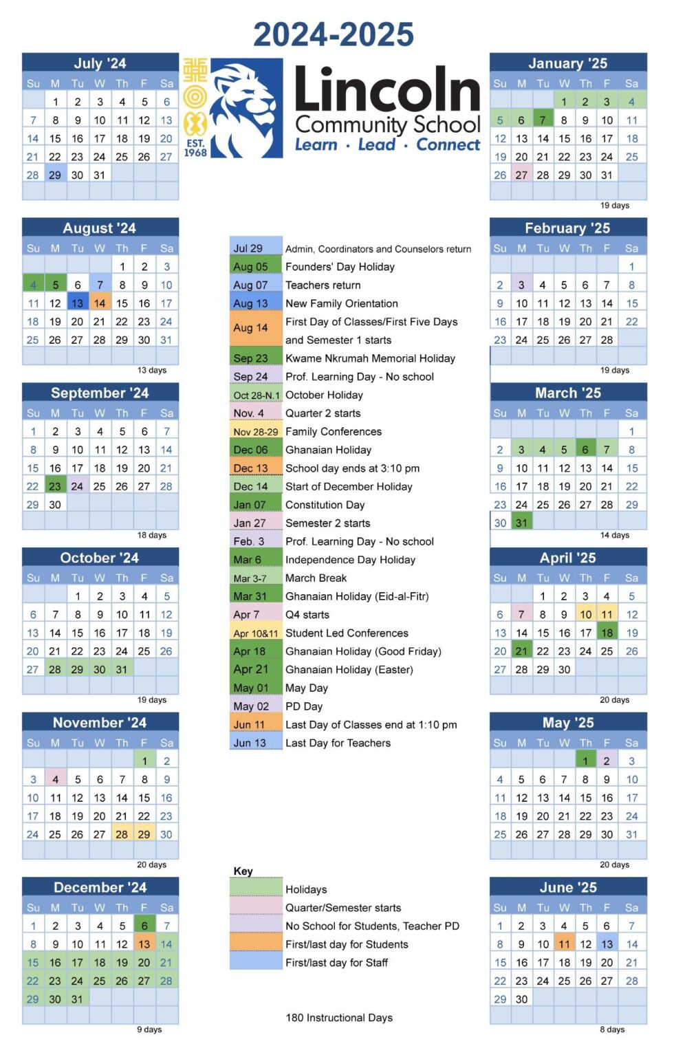 Lincoln Community School Academic Calendar